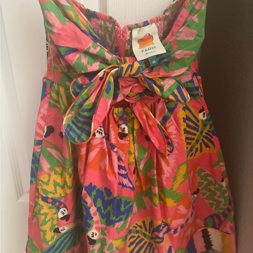 Farm Rio Coral Graphic Macaws Organic Cotton Mini Dress. XS.